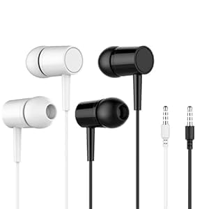 Earbuds Earphones with Microphone, 2 Packs Wired Headphones, Fits for iPad, iPhone, MP3, Kids, School Students (Black & White)