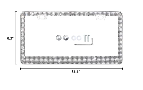 TZARROT Cadre de plaque d'immatriculation en strass blanc pour femmes et hommes, bordure fine en métal antirouille, accessoires de voiture pour femmes et filles