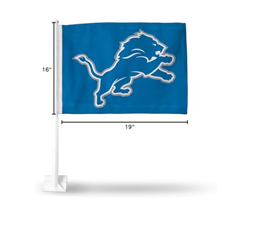 Bandera para auto estándar de doble cara de los Detroit Lions de la NFL de Rico Industries, 16" x 19", mástil resistente que se engancha al auto, camión o automóvil