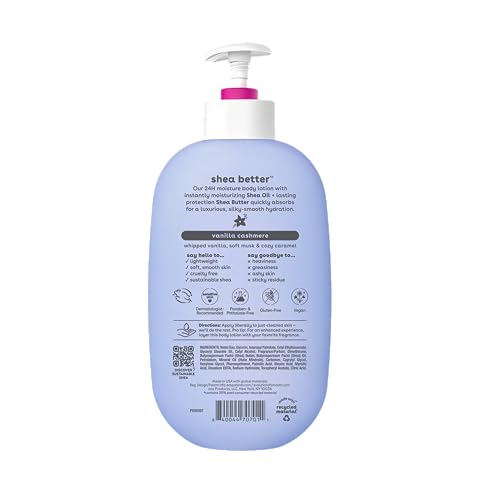 Loción corporal Eos Shea Better Body Lotion - Vanilla Cashmere, cuidado de la piel con humectación durante 24 horas, ligera y no grasosa, elaborada con manteca de karité natural, vegana, 16 fl oz