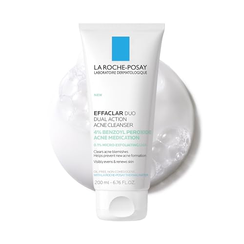 La Roche-Posay Effaclar Duo Acne Face Wash With 4% Benzoyl Peroxide & LHA Exfoliant, Acne Treatment Help Clear & Prevent Blemishes, Paraben Free & Oil Free Wash, 6.76 Fl Oz