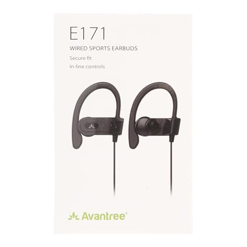 Avantree E171 - AUX 3.5mm Wired Earbuds with Microphone & in-Line Volume Control, Compatible with Traditional 3.5mm AUX Phones, Sport Corded Headphones with Ear Hook for Running, Black