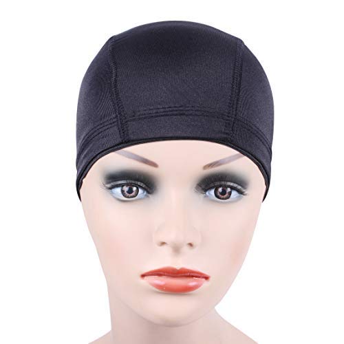 YANTAISIYU 2 Pcs/Lot Black Dome Cap Wig Caps Stretchy Wig Cap with Wide Elastic Band for Making Wig (Dome Cap M)