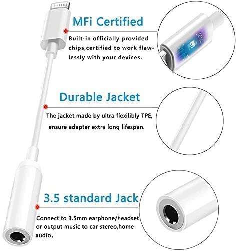 Aprolink Apple MFi Certified 3 Pack Lightning to 3.5 mm Headphone Jack Adapter, iPhone Audio Dongle Cable Earphones Headphones Converter Compatible with iPhone 14 13 12 Pro 11 Pro X XR XS XS Max 8 7