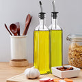 Leaflai Olive Oil Dispenser Bottle, 2 Pcs Glass Olive Oil Dispenser and Vinegar Dispenser Set with 2 Stainless Steel Pourers, 4 Labels,1 Brush and 1 Funnel Oil Bottles for Kitchen (500ml)