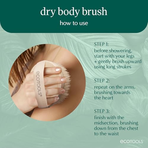 EcoTools Dry Body Brush, Cruelty-Free Bristles Exfoliate & Smooth Skin, Dry Brushing Removes Dry Skin, May Help Improve Circulation & Skin Tone, Eco-Friendly Skincare Tool, Vegan, 1 Count