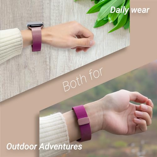 Milanese Mesh Loop Apple Watch Band, Unique Purple & Rose Pink and Silver Color Compatible with iWatch Ultra2/Ultra Series 9/8/7/SE/6/5/4/3/2/1, 38mm, 40mm, 41mm, 42mm, 44mm, 45mm, 49mm for Women & Men(42mm/44mm/45mm/49mm, purple and rose pink)