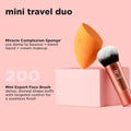 Real Techniques Mini Travel Duo, Makeup Brush Set For Traveling, Mini Foundation Brush & Makeup Blender Sponge For Blending On-The-Go, Achieve A Complete Base, Latex & Cruelty-Free, 2 Piece Set