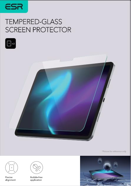 ESR 2 Pack Screen Protector for iPad Air 11 Inch M2 2024, Tempered Glass Film with Easy Application Tray, Scratch Resistant, HD Clarity