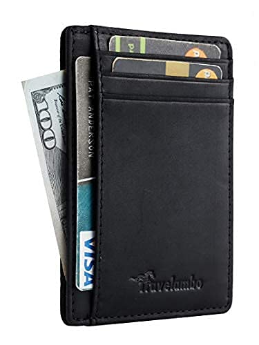 Travelambo Slim Wallet Front Pocket Minimalist Leather RFID Blocking Medium Size