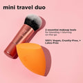 Real Techniques Mini Travel Duo, Makeup Brush Set For Traveling, Mini Foundation Brush & Makeup Blender Sponge For Blending On-The-Go, Achieve A Complete Base, Latex & Cruelty-Free, 2 Piece Set