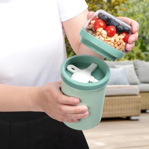 Snack Cup Box Container with Lid,Yogurt Parfait Snackle Cups and Spoons,600ml+270ml Breakfast On The Go,Portable Overnight Oats Container Cereal To Go,Reusable Travel Cereal Bowl and Milk Container