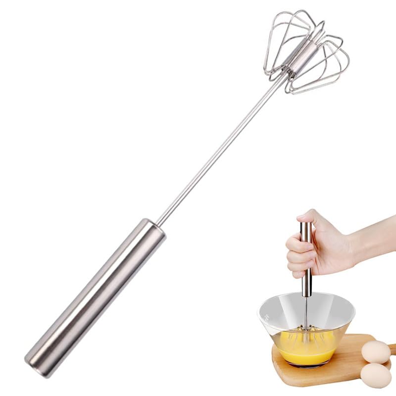 Batidor semiautomático de acero inoxidable, nuevo batidor de huevos de acero inoxidable 2024, batidor giratorio de mano, batidora de mano, herramienta agitadora para cocinar, cocina, hogar, leche de huevo (10 pulgadas)