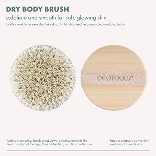 EcoTools Dry Body Brush, Cruelty-Free Bristles Exfoliate & Smooth Skin, Dry Brushing Removes Dry Skin, May Help Improve Circulation & Skin Tone, Eco-Friendly Skincare Tool, Vegan, 1 Count