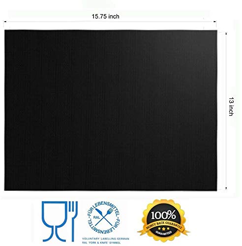 RENOOK Grill Mat Set of 6-100% Non-Stick Reusable Mats for Gas, Charcoal or Electric Grills - Easy to Clean - 15.75 x 13-Inch, Black