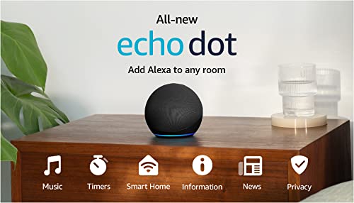 Amazon Echo Dot (newest model), With bigger vibrant sound, helpful routines and Alexa, Charcoal