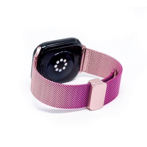 Milanese Mesh Loop Apple Watch Band, Unique Purple & Rose Pink and Silver Color Compatible with iWatch Ultra2/Ultra Series 9/8/7/SE/6/5/4/3/2/1, 38mm, 40mm, 41mm, 42mm, 44mm, 45mm, 49mm for Women & Men(42mm/44mm/45mm/49mm, purple and rose pink)