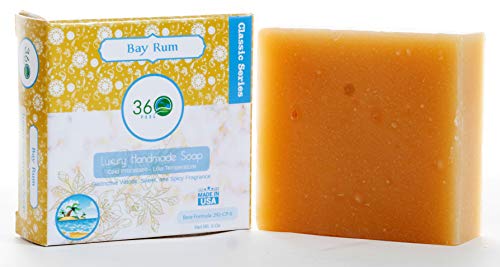 360Feel Bay Rum Soap - 5oz Handmade Soap Bar with Natural Woodsy Sweet, Spicy Scent and Homemade Bay Rum Shaving Soap- Gift for Men - Castile Man - Gift ready