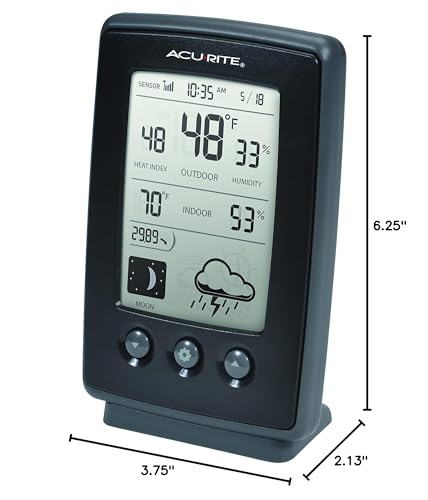 Prévisions météorologiques numériques AcuRite avec température intérieure/extérieure, humidité et phase de lune (00829), noir
