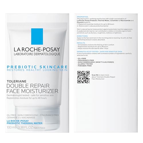 La Roche-Posay Toleriane Double Repair Crème Hydratante Visage, Crème Hydratante Quotidienne Visage avec Céramide et Niacinamide pour Tous Types de Peau, Sans Huile, Sans Parfum