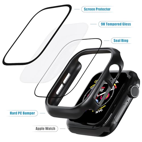 Foamia 2 Pack Case for Apple Watch Screen Protector, Hard PC Case with Tempered Glass Protective Cover Guard Bumper, Slim Apple Watch Cover for iWatch Series 10 - Black/Black 46mm