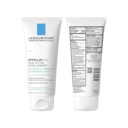 La Roche-Posay Effaclar Duo Acne Face Wash With 4% Benzoyl Peroxide & LHA Exfoliant, Acne Treatment Help Clear & Prevent Blemishes, Paraben Free & Oil Free Wash, 6.76 Fl Oz