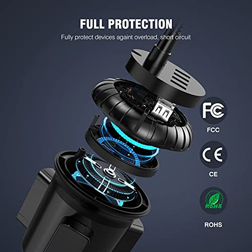 4-Port USB Car Charger with Cup Holder Phone Mount, Rapid Multi Ports Car Charger, Car Phone Mount with Adjustable Gooseneck Rotatable Holder for Smartphones (4-Port USB Car Charger)