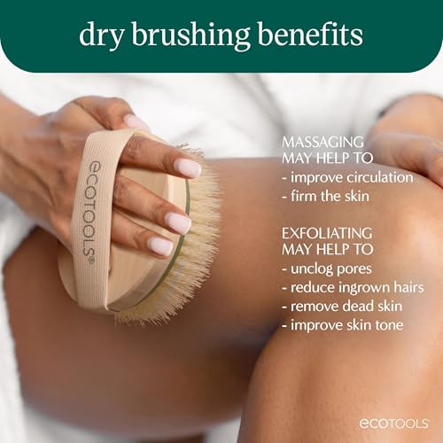 EcoTools Dry Body Brush, Cruelty-Free Bristles Exfoliate & Smooth Skin, Dry Brushing Removes Dry Skin, May Help Improve Circulation & Skin Tone, Eco-Friendly Skincare Tool, Vegan, 1 Count