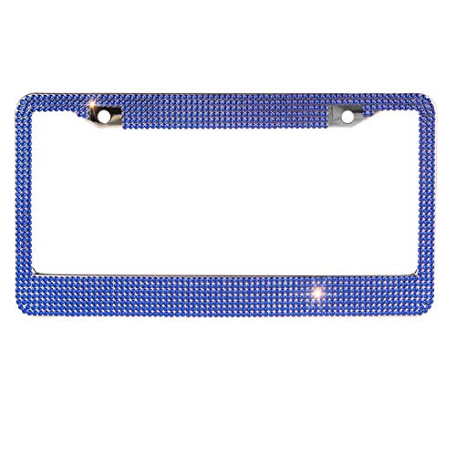 Cadres de plaque d'immatriculation universels en cristal Fashion Handicraft USA, support de plaque d'immatriculation Bling de qualité supérieure, couverture de plaque d'immatriculation en strass résistant aux intempéries pour femme (bleu royal, 1 cadre)