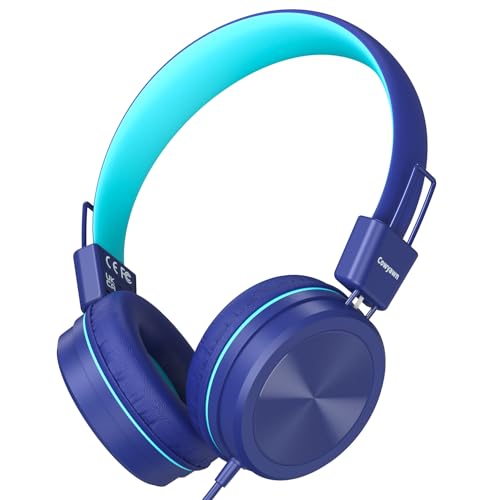 Cowyawn Kids Headphones, Toddler Headphones with Safe Volume Limiter 94dB, Wired School Headphones for Kid, 3.5mm Adjustable On-Ear Headphones for Boys/Girls/Children/Teens/iPad/Computer, Dark Blue