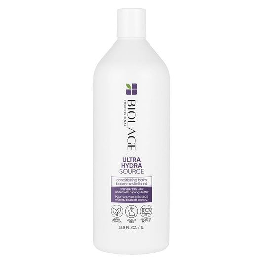 Biolage Ultra Hydra Source Conditioning Balm | Deep Hydrating Conditioner | Renews Hair's Moisture | For Very Dry Hair | Silicone-Free | Vegan | Salon Conditioner | 33.8 Fl. Oz