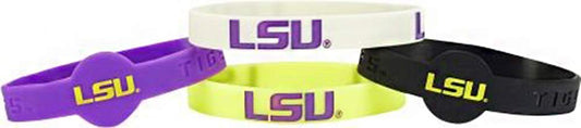 Pulseras de silicona aminco NCAA LSU Tigers, paquete de 4, 1/2" de ancho con 1" de diámetro