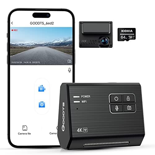 4K Dash Cam Front, GOODTS Car Camera 2160P with WiFi, Dash Camera for Cars with Dedicated Car Charger, Dashcam with App Control,G-Sensor,Parking Monitor,Loop Recording,3M Bracket,Free 64GB SD Card