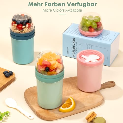 Snack Cup Box Container with Lid,Yogurt Parfait Snackle Cups and Spoons,600ml+270ml Breakfast On The Go,Portable Overnight Oats Container Cereal To Go,Reusable Travel Cereal Bowl and Milk Container