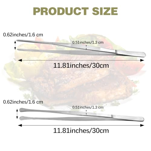 2 Pack 12 Inch Kitchen Tweezer Tongs Fine Kitchen Tweezers Stainless Steel Long Handle Food Tweezers Extra-Long Tweezer With Round And Straight Tips Kitchen Tweezers For Cooking Culinary Tweezers