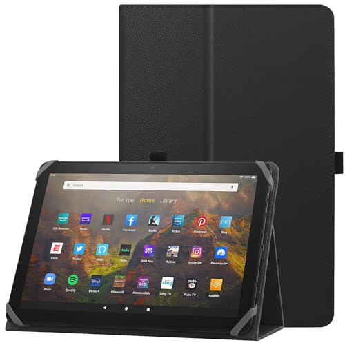 HoYiXi Universal Case for 9-10.1 inch Tablet Fire HD 10 2021/2023 & Fire HD 10 Plus 2021/2023 with Stand Folio and Hand Strap Protective Cover for 9"-10.1" Android Tablet - Black