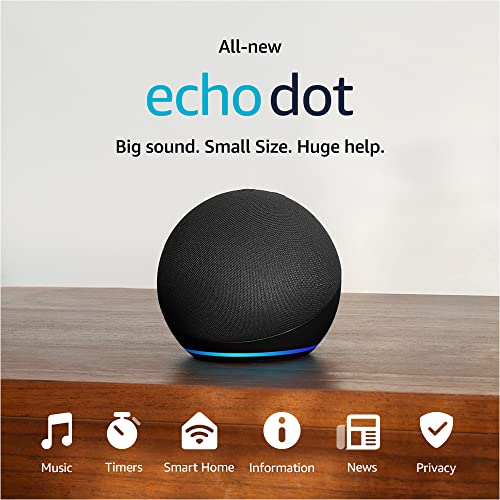 Amazon Echo Dot (newest model), With bigger vibrant sound, helpful routines and Alexa, Charcoal