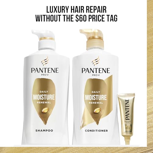 Pantene Shampoo & Conditioner Set, Daily Moisture Renewal with Pro-V Nutrients for Dry, Color-Treated Hair, Long-Lasting Hydration & Nourishment, 27.7 Fl Oz Each, 2-Pack + Miracle Rescue Shot (0.5 Oz)