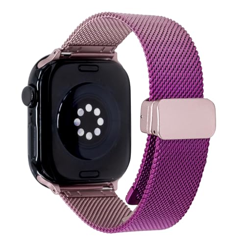 Milanese Mesh Loop Apple Watch Band, Unique Purple & Rose Pink and Silver Color Compatible with iWatch Ultra2/Ultra Series 9/8/7/SE/6/5/4/3/2/1, 38mm, 40mm, 41mm, 42mm, 44mm, 45mm, 49mm for Women & Men(42mm/44mm/45mm/49mm, purple and rose pink)