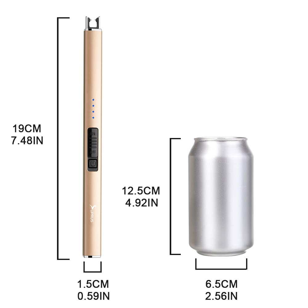 SUPRUS Electric Lighter Arc Windproof Flameless USB Lighter Rechargeable Lighter with Safety Lock for Candle BBQ Camping (champagne Gold)