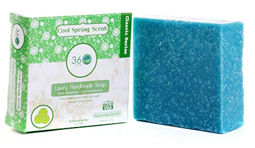 360Feel Men's Cool Spring Scrub Soap -5oz Castile Handmade Soap bar -Bold Masculine fresh bergamot citrus woody floral notes- Essential Oil Natural Soaps- Gift ready