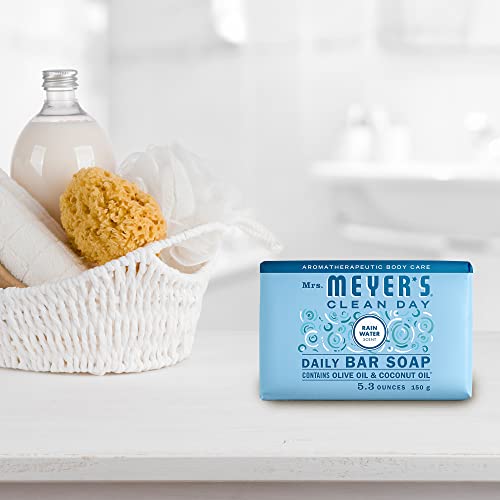 MRS. MEYER'S CLEAN DAY Bar Soap, Use as Body Wash or Hand Soap, Made with Essential Oils, Rain Water, 5.3 oz, 1 Bar