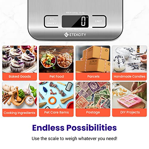 Báscula de cocina digital Etekcity para alimentos, gramos y onzas, para bajar de peso, hornear, cocinar, cetogénicos y preparar comidas, pantalla LCD, tamaño mediano, acero inoxidable 304