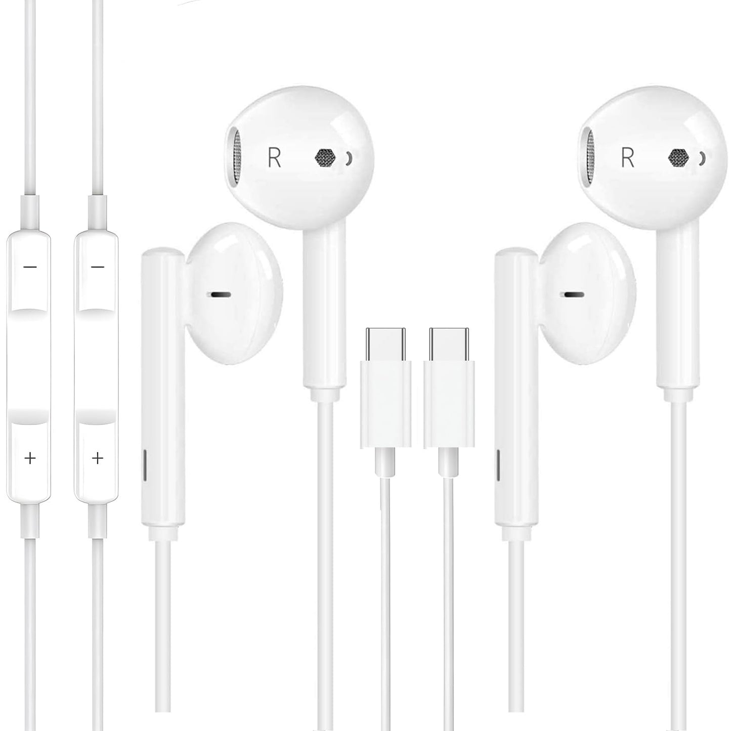 2 Pack Earbuds Headphones Earphones Wired [MFI Certified] USB C Microphone Call Volume Control Noise Isolating Compatible with iPhone 15 Pro Max/15 Pro/15 Plus/15/Samsung S23 Ultra S22+ S21