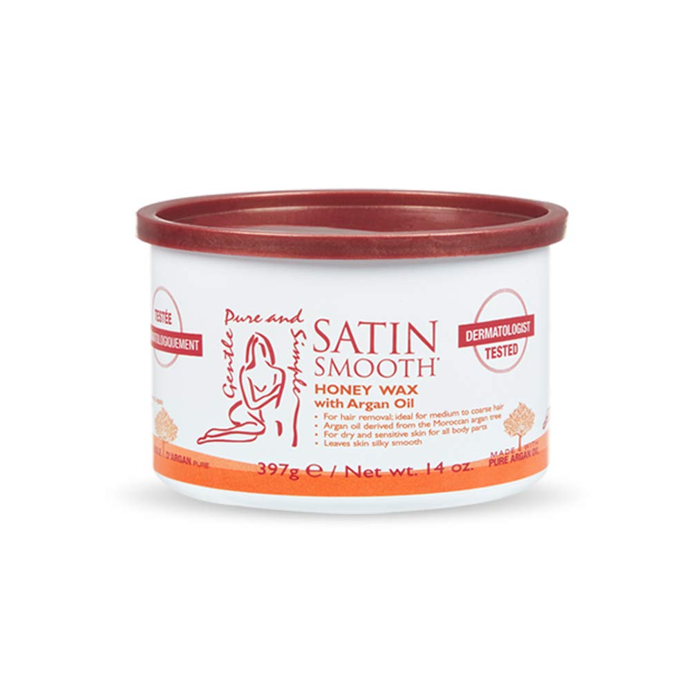 Cire dépilatoire au miel Satin Smooth avec huile d'argan, pour poils moyens à épais, épilation complète du corps, idéale pour les peaux sensibles, 14 oz