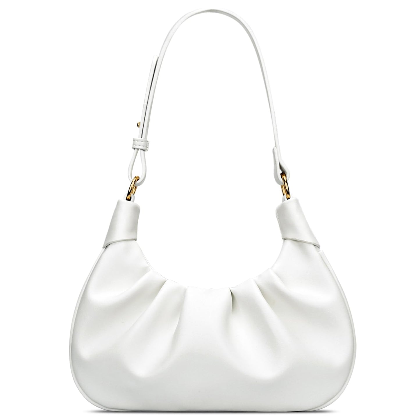 Sac à bandoulière Crescent Sac à main froncé Sac à main sous les bras Mini Hobo pour femme, sac à bandoulière amovible avec chaîne dorée - Blanc