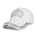 Gudessly Casquette de baseball ajustable en coton et denim avec strass pour femme (A-Crown Blanc)