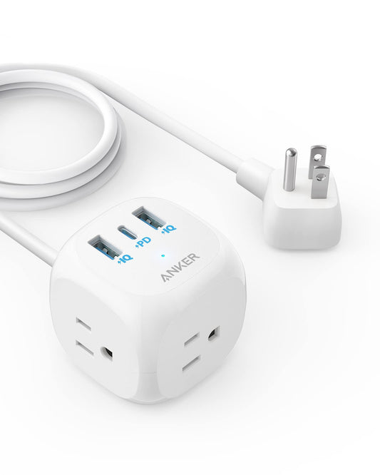 Multiprise USB C 20 W Anker, multiprise 321 avec 3 prises et chargement USB C pour iPhone 15/15 Plus/15 Pro/15 Pro Max, rallonge de 5 pieds, chargement Power Delivery pour dortoirs, bureau à domicile