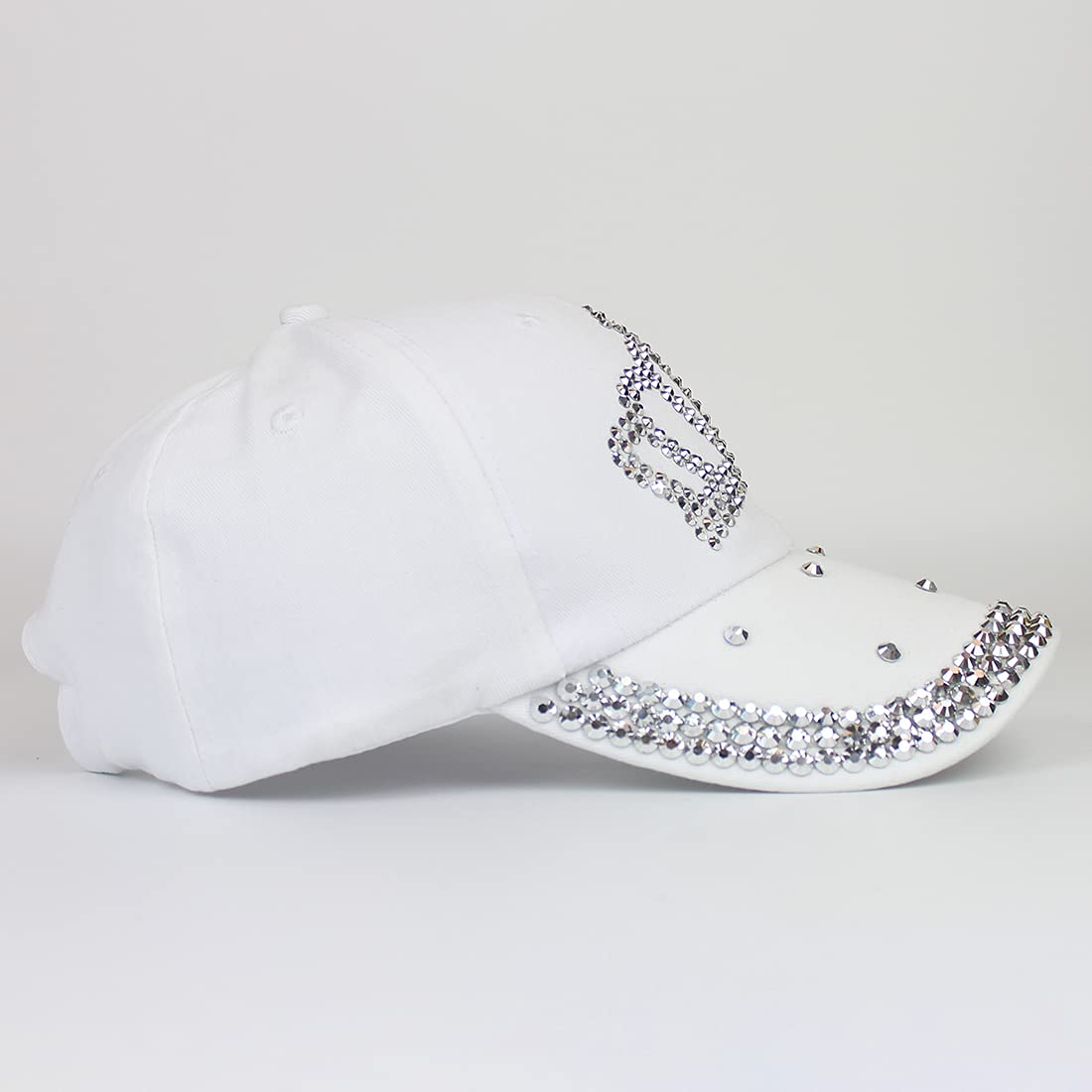 Gudessly Casquette de baseball ajustable en coton et denim avec strass pour femme (A-Crown Blanc)