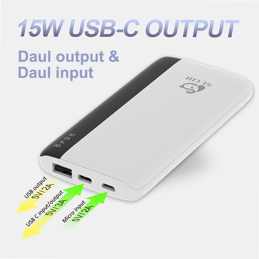 SLuB Portable Charger, 12000mAh Power Bank, 3A Fast Charging Battery Pack, LED Display, Portable Phone Charger, Slim Portable Phone Battery Charger, Suitable for iPhone, Samsung, Tablet Etc (White)